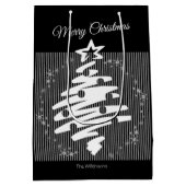Frohe Weihnachten Schwarz-weiß Stripe Moderner Url Mittlere Geschenktüte (Rückseite)