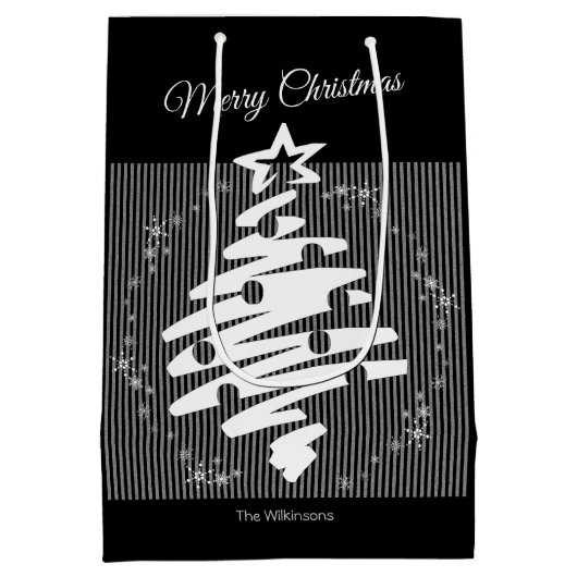 Frohe Weihnachten Schwarz-weiß Stripe Moderner Url Mittlere Geschenktüte (Rückseite)
