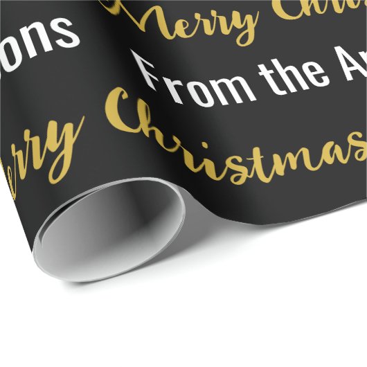 Frohe Weihnachten Schwarz-weiß- und Goldskriptname Geschenkpapier (Rolleneckpunkt)
