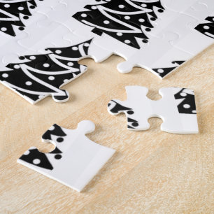 Frohe Weihnachten Schwarz & Weiß Weihnachtsbäume  Puzzle