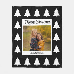 Frohe Weihnachten Schwarz Weiße Bäume Foto Fleecedecke