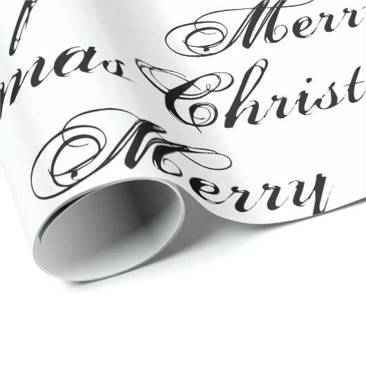 Frohe Weihnachten Schwarz-weiße Kalligraphie elega Geschenkpapier (Rolleneckpunkt)