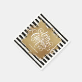 Frohe Weihnachten Schwarz-weiße Streifen Gold Imit Serviette (Ecke)