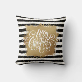 Frohe Weihnachten Schwarz-weiße Streifen Kissen