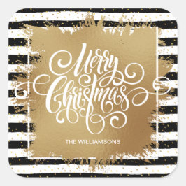 Frohe Weihnachten Schwarz-weiße Streifen Quadratischer Aufkleber