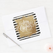 Frohe Weihnachten Schwarz-weiße Streifen Quadratischer Aufkleber (Umschlag)