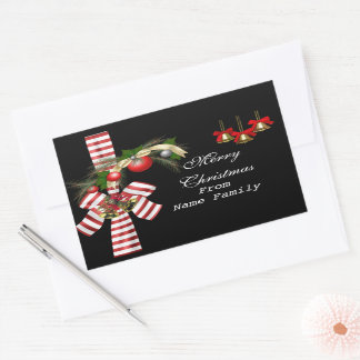 Frohe Weihnachten Schwarze Balls Gold Xmas Party Rechteckiger Aufkleber