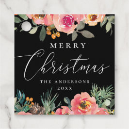 Frohe Weihnachten | Schwarze Flora und Pinien Urla Geschenkanhänger