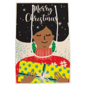 Frohe Weihnachten, schwarze Frau, helles Pullover Mittlere Geschenktüte (Rückseite)
