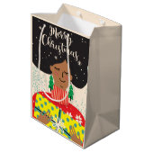 Frohe Weihnachten, schwarze Frau, helles Pullover Mittlere Geschenktüte (Rückseite Schrägansicht)