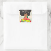 Frohe Weihnachten, schwarze Frau, helles Pullover Quadratischer Aufkleber (Tasche)