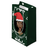 Frohe Weihnachten, Schwarze Frau mit Weihnachtsman Kleine Geschenktüte (Vorderseite Schrägansicht)