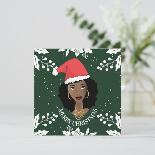 Frohe Weihnachten, Schwarze Frau, Rote Weihnachtsm Karte (Stehend Vorderseite)