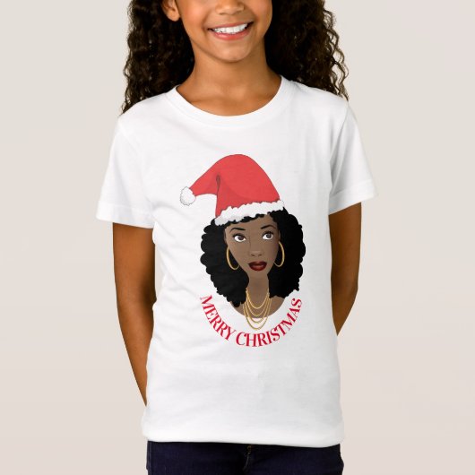 Frohe Weihnachten, schwarze Frau, rote Weihnachtsm T-Shirt (Vorderseite)