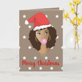 Frohe Weihnachten, Schwarze Frau, Weihnachtsmannmü Karte (Gelbe Blume)