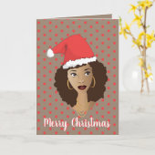 Frohe Weihnachten! Schwarze Frau, Weihnachtsmannmü Karte (Gelbe Blume)