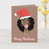 Frohe Weihnachten! Schwarze Frau, Weihnachtsmannmü Karte (Gelbe Blume)