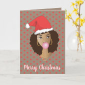 Frohe Weihnachten! Schwarze Frau, Weihnachtsmannmü Karte (Gelbe Blume)