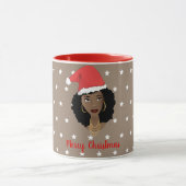 Frohe Weihnachten, schwarze Frau, weiße Sterne, br Tasse (Zentrum)