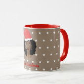 Frohe Weihnachten, schwarze Frau, weiße Sterne, br Tasse (VorderseiteRechts)