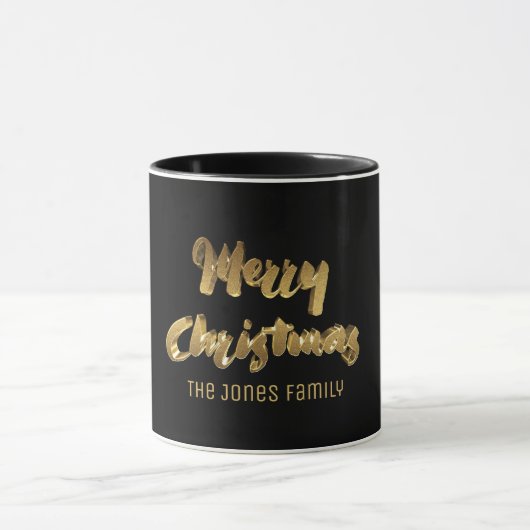 Frohe Weihnachten Schwarze Gold Text Typografie El Tasse (Zentrum)
