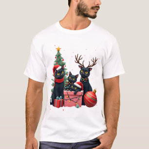 Frohe Weihnachten Schwarze Katzen spielen Weihnach T-Shirt