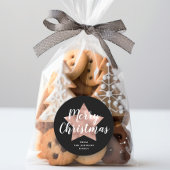Frohe Weihnachten Schwarze Rose Gold Star Runder Aufkleber