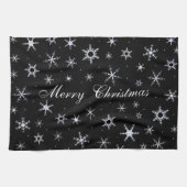 Frohe Weihnachten Schwarze Schneeflocken Küchentuch (Horizontal)