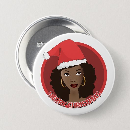 Frohe Weihnachten, schwarze Weihnachtsmannmütze Button (Vorne & Hinten)