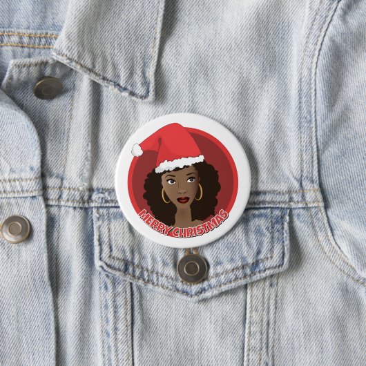 Frohe Weihnachten, schwarze Weihnachtsmannmütze Button (Beispiel)