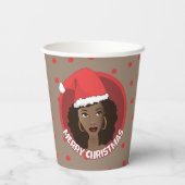 Frohe Weihnachten, schwarze Weihnachtsmannmütze Pappbecher (Rückseite)