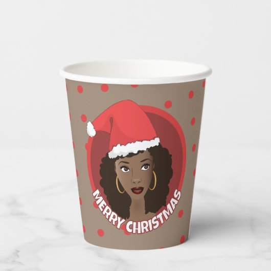 Frohe Weihnachten, schwarze Weihnachtsmannmütze Pappbecher (Rückseite)