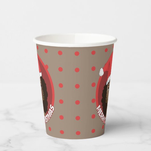 Frohe Weihnachten, schwarze Weihnachtsmannmütze Pappbecher (Links)