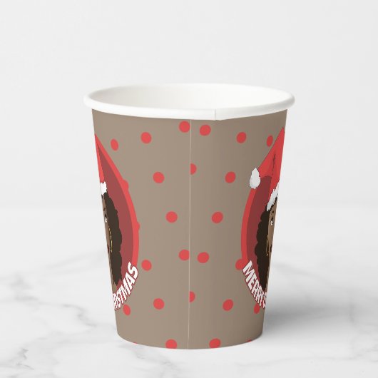 Frohe Weihnachten, schwarze Weihnachtsmannmütze Pappbecher (Rechts)