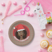 Frohe Weihnachten, schwarze Weihnachtsmannmütze Pappteller (Party)