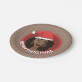 Frohe Weihnachten, schwarze Weihnachtsmannmütze Pappteller (Schrägansicht)