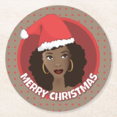 Frohe Weihnachten, schwarze Weihnachtsmannmütze Runder Pappuntersetzer (Vorderseite)