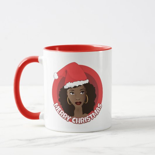 Frohe Weihnachten, schwarze Weihnachtsmannmütze Tasse (Links)