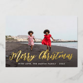 Frohe Weihnachten Schwarzer Botanischer Ein Foto U Folieneinladung (Vorderseite)