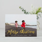 Frohe Weihnachten Schwarzer Botanischer Ein Foto U Folieneinladung (Stehend vorne)