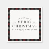 Frohe Weihnachten Schwarzer Karierter Feiertag Serviette (Vorderseite)