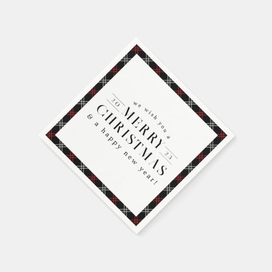 Frohe Weihnachten Schwarzer Karierter Feiertag Serviette (Ecke)