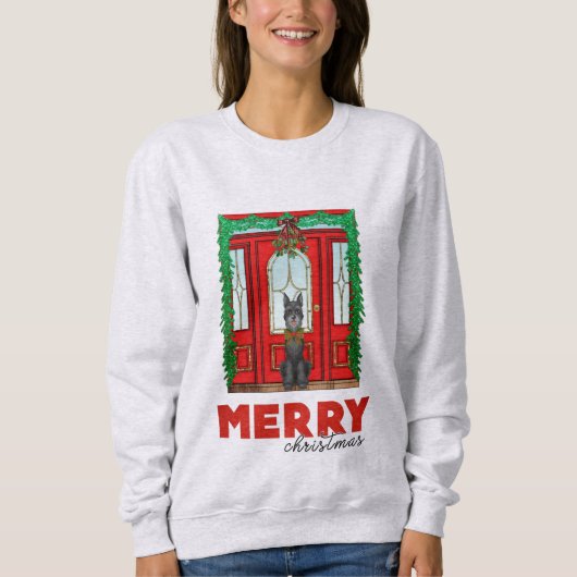 Frohe Weihnachten Schwarzer Riesenschnauzer Sweatshirt (Vorderseite)