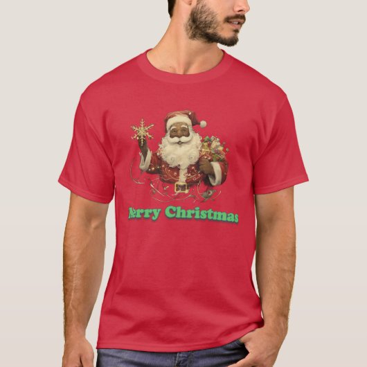 Frohe Weihnachten Schwarzer Weihnachtsmann-T - Shi T-Shirt (Vorderseite)