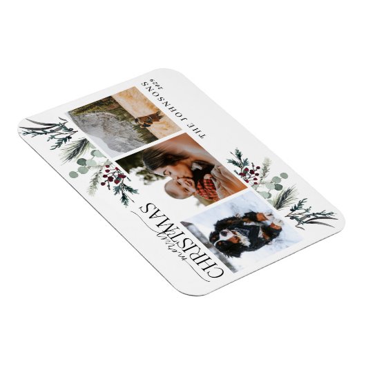 Frohe Weihnachten Schwarzer Winter botanisches Fot Magnet (Rechte Seite)
