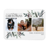 Frohe Weihnachten Schwarzer Winter botanisches Fot Magnet (Horizontal)