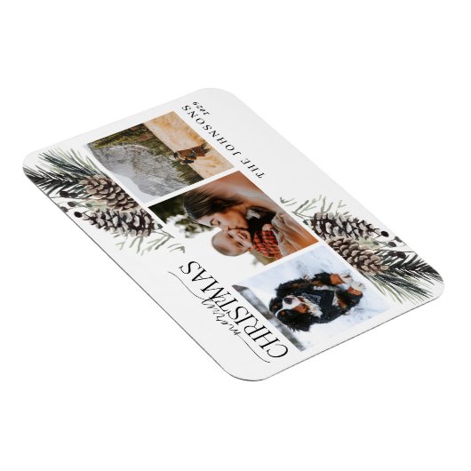 Frohe Weihnachten Schwarzer Winter Pinecone Botani Magnet (Rechte Seite)