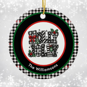 Frohe Weihnachten Schwarzes Rotes Grünes Karo Fami Keramik Ornament