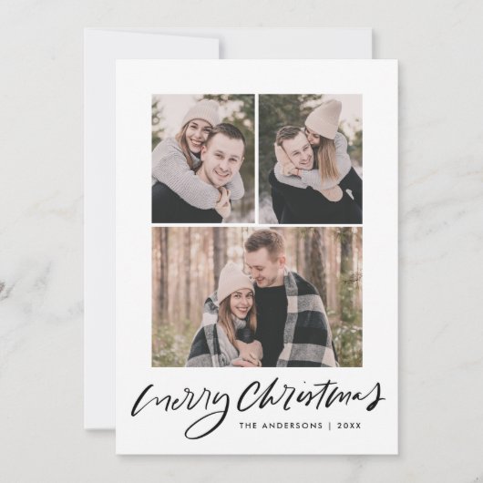 Frohe Weihnachten Schwarzes Script 3 Foto Collage (Vorderseite)