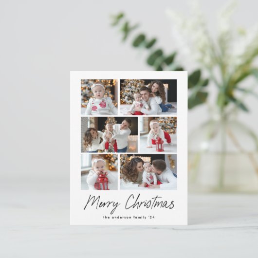 Frohe Weihnachten Schwarzes Script 6 Foto Collage (Stehend Vorderseite)